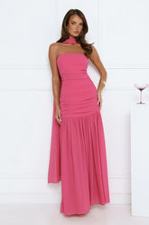 Soir茅e Glow Strapless Maxi Dress Pink