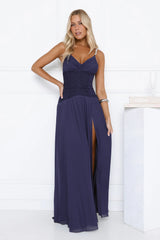 Evening Refinement Mesh Maxi Dress Navy
