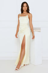 Gilded Empress Satin Maxi Dress Yellow