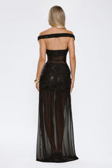 Radiance In The Dark Off Shoulder Sequin Maxi Dress Black
