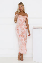 Garden Romance Off Shoulder Maxi Dress Pink