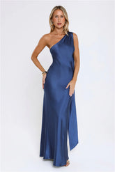 The Diamond Soir茅e Halter Satin Maxi Dress Navy