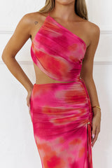 Vibrant Vista One-Shoulder Cutout Maxi Dress Pink