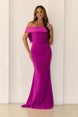 The Sleek Soir茅e Off Shoulder Maxi Dress Plum