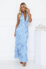 Daydream Kiss Halter Mesh Maxi Dress Blue