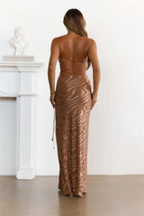 Sultry Animal Print Cutout Maxi Dress Brown