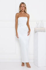 Dusk Desire Strapless Embellished Maxi Dress White