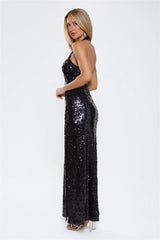 Sparked Up Sequin Halter Maxi Dress Navy