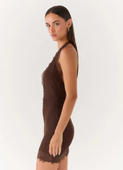 Thinly Veiled Mini Dress - Chocolate
