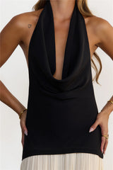 Luxe Behaviour Cowl Neck Halter Maxi Dress Black