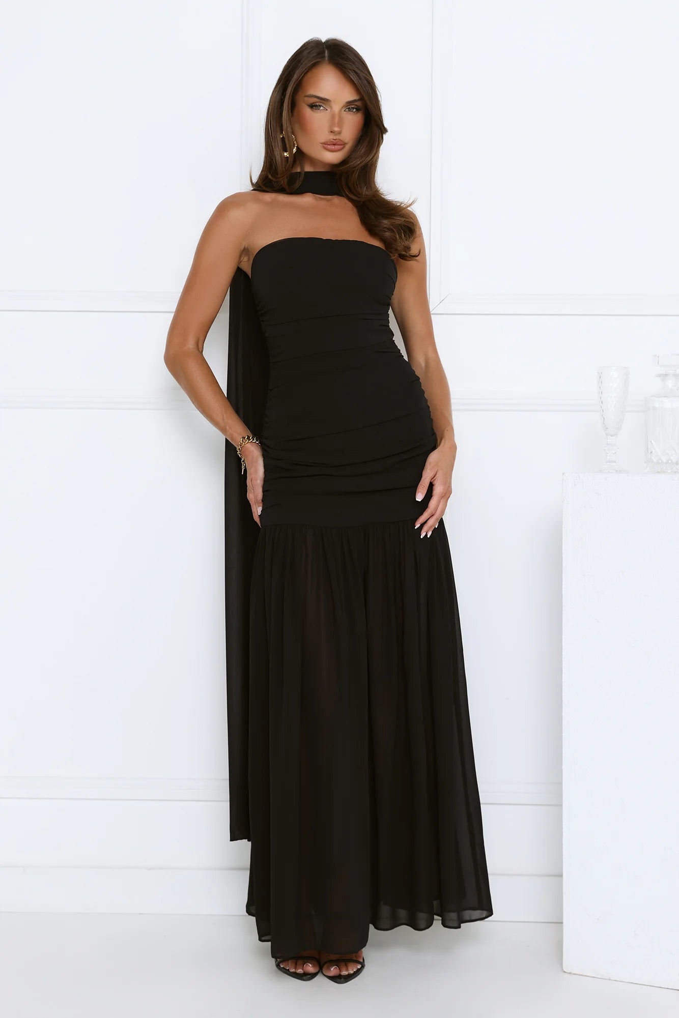 Soir茅e Glow Strapless Maxi Dress Black