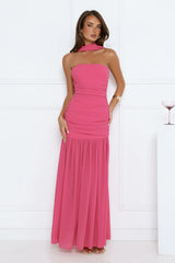 Soir茅e Glow Strapless Maxi Dress Pink