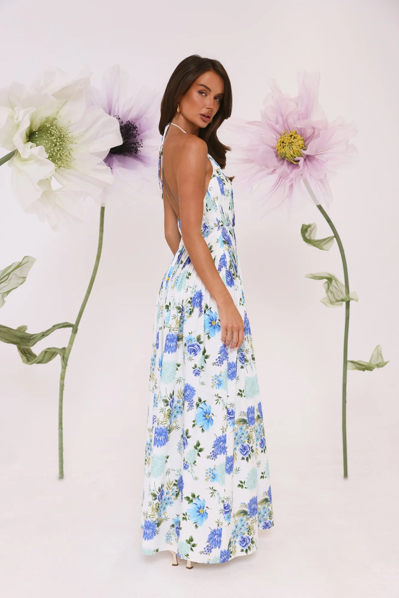 Garden Of Light Halter Maxi Dress Blue