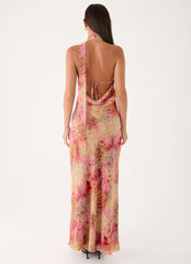 Keena Chiffon Scarf Maxi Dress - Botanic Cheetah