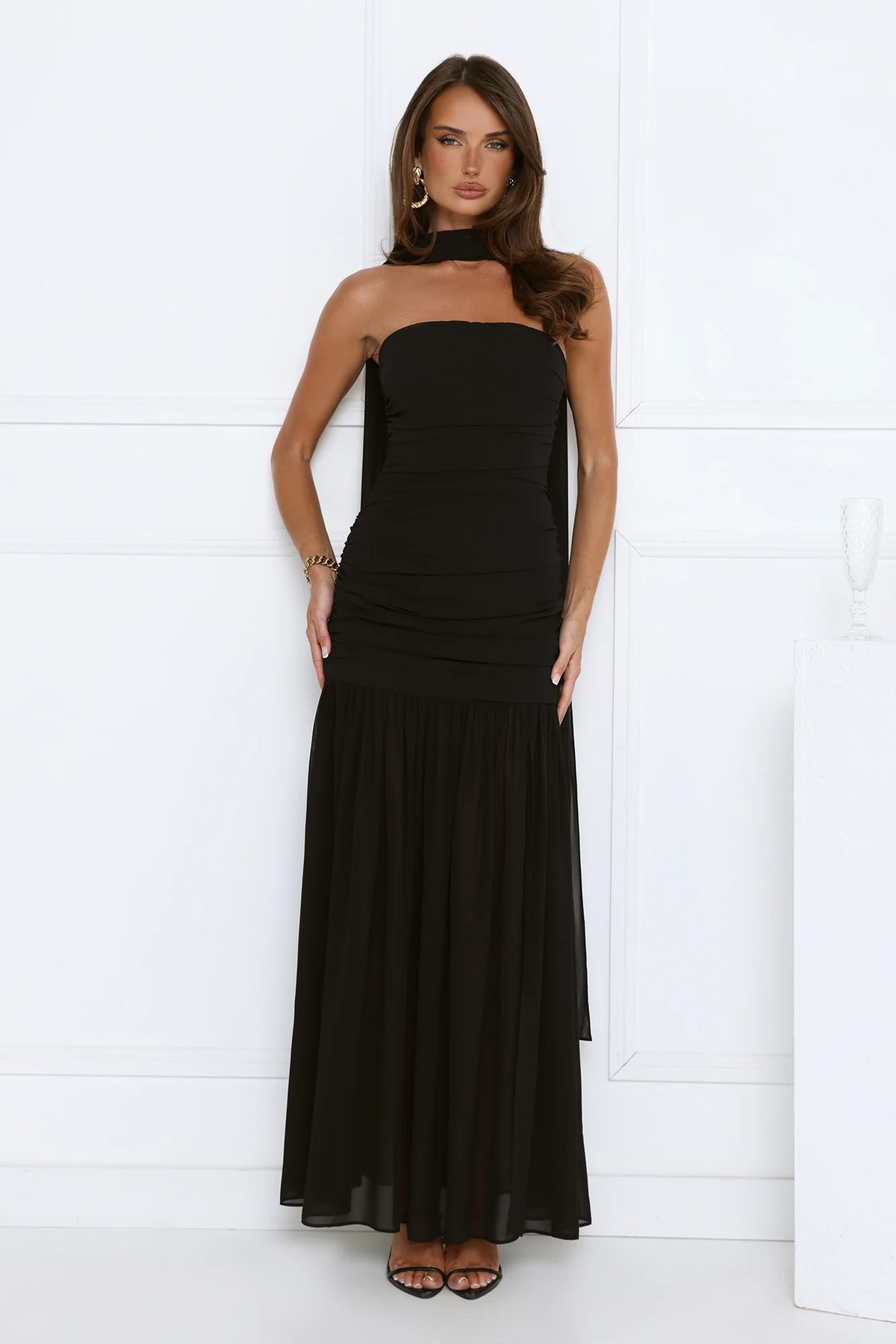 Soir茅e Glow Strapless Maxi Dress Black