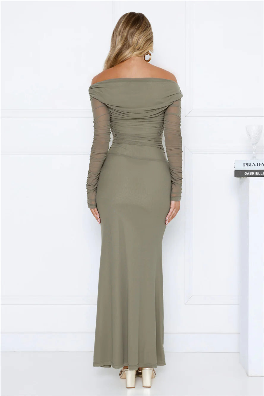 Love Chaser Mesh Long Sleeve Maxi Dress Sage