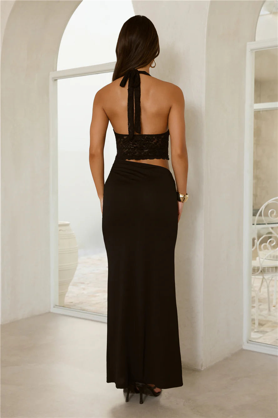 Thinking Smart Halter Lace Maxi Dress Black