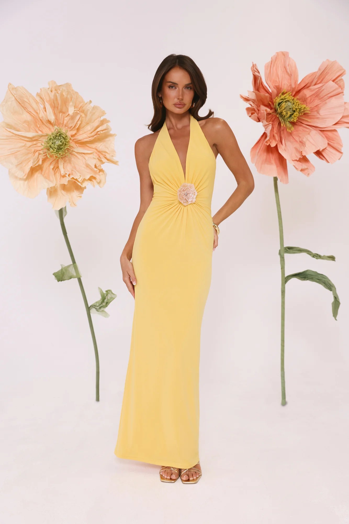 Meadow Daze Halter Maxi Dress Yellow