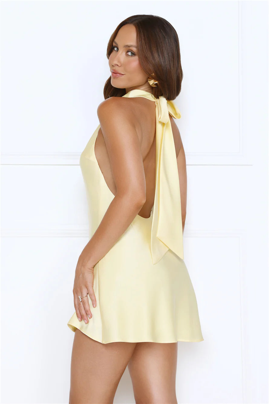 Power Walk Satin Halter Mini Dress Butter
