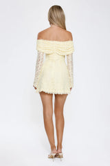Secret Smile Lace Off Shoulder Mini Dress Yellow