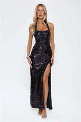 Sparked Up Sequin Halter Maxi Dress Navy