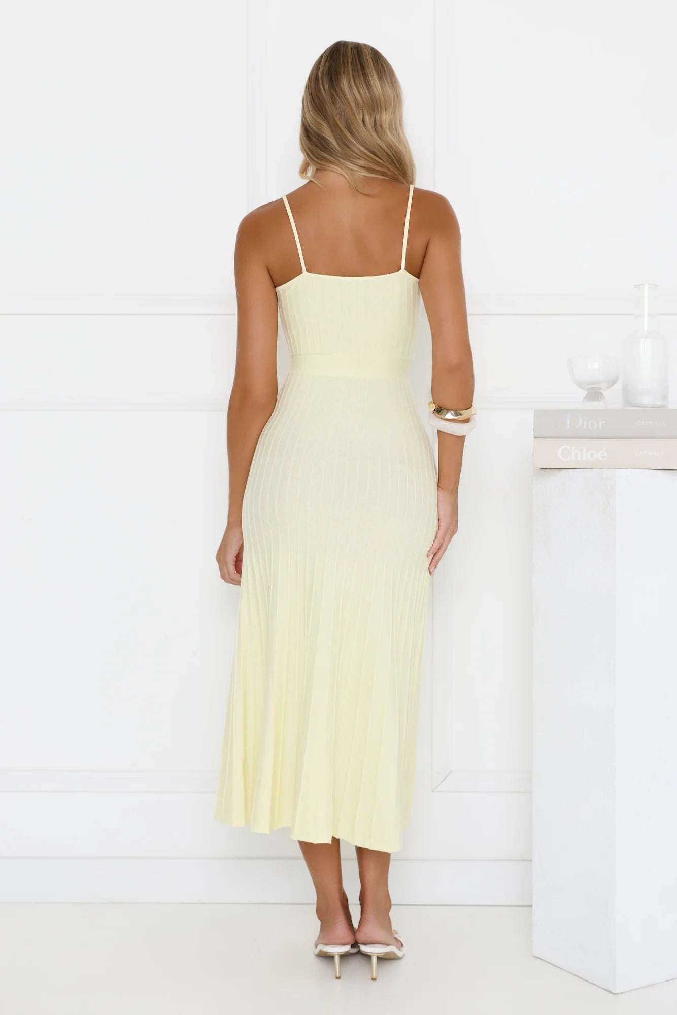 Tennis Club Knit Pleated Midi Dress Yellow