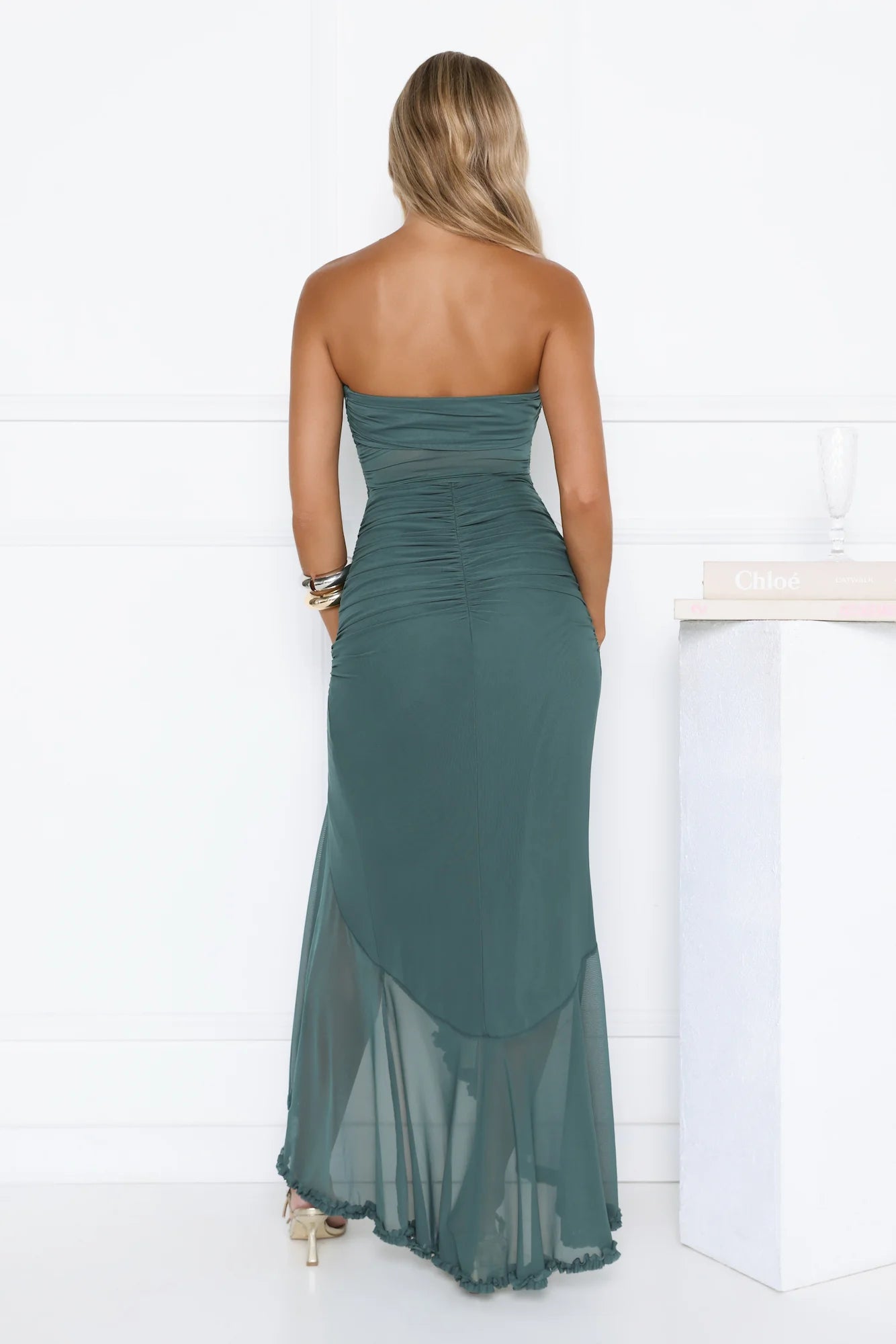 Spark Soir茅e Strapless Mesh Maxi Dress Teal