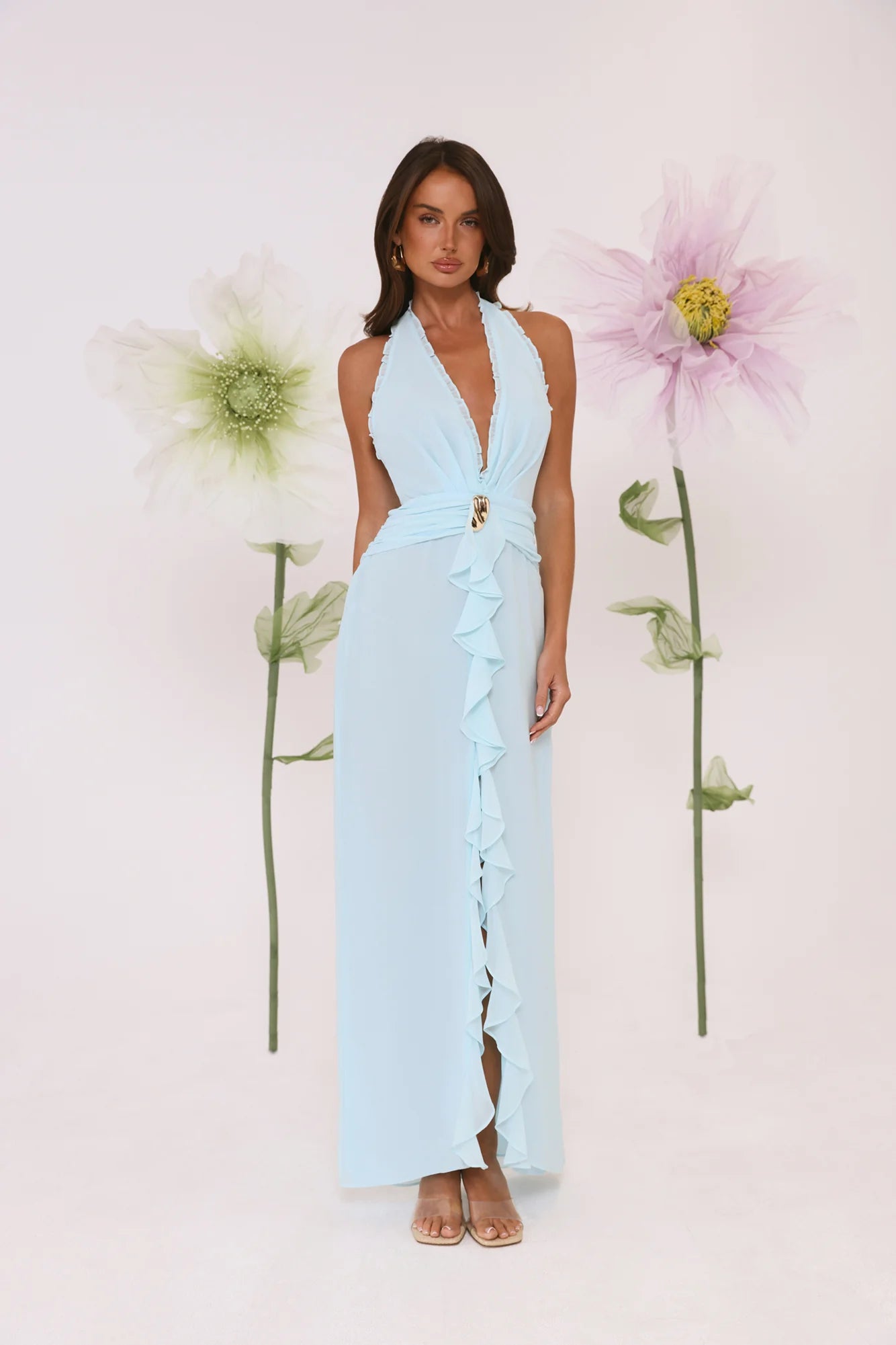 Sea Glass Nights Halter Maxi Dress Blue