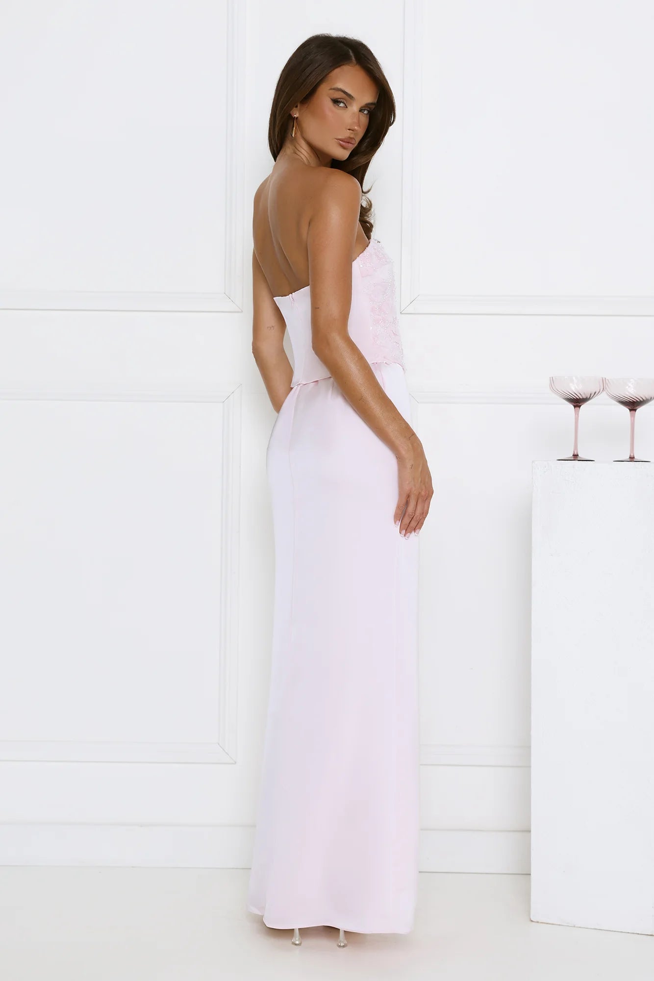 Vibes On Point Strapless Satin Maxi Dress Pink