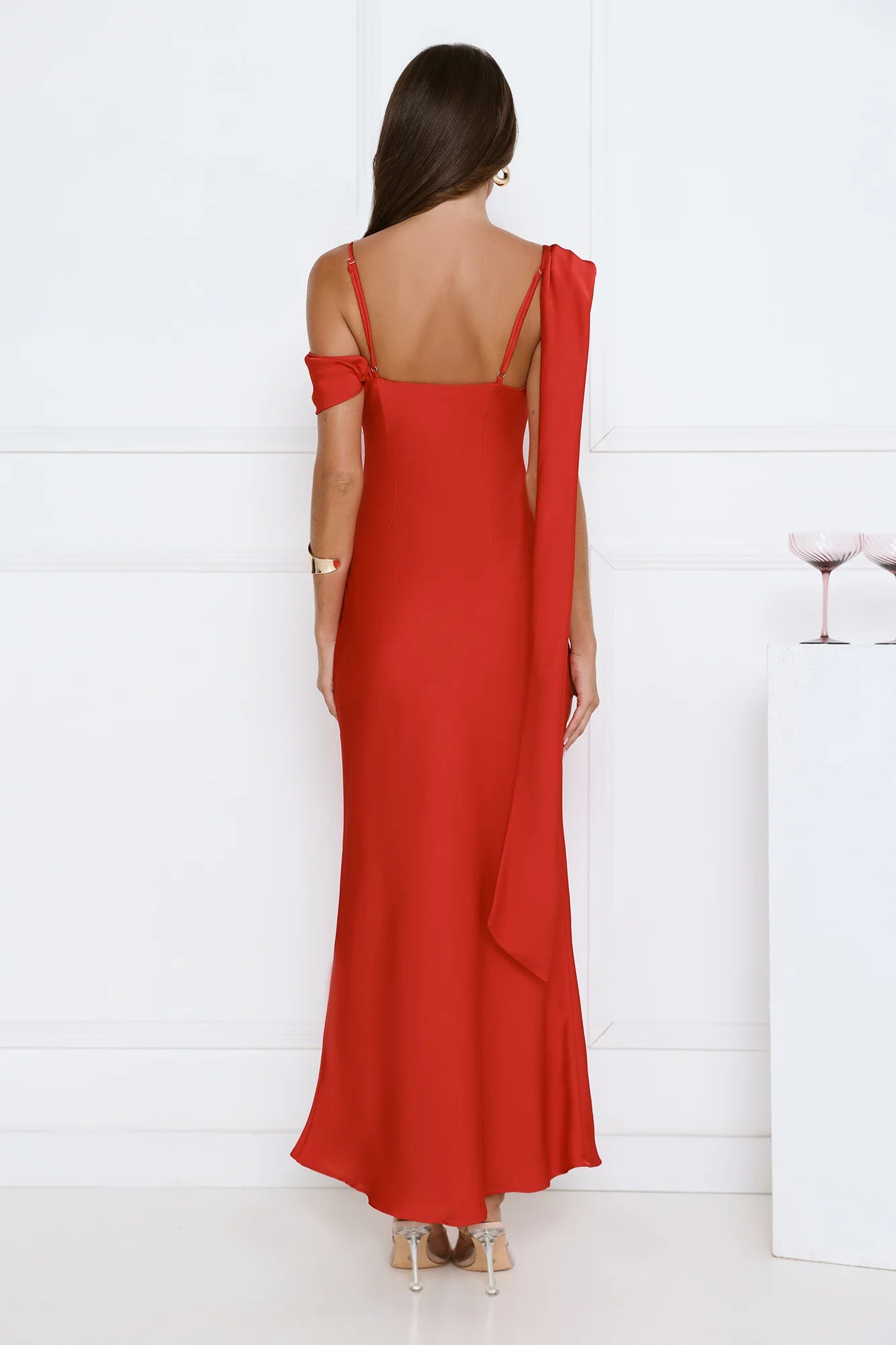 Whispered Flame Satin Maxi Dress Red