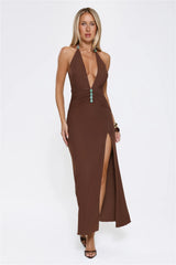 Secret Embrace Halter Maxi Dress Brown