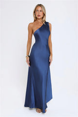 The Diamond Soir茅e Halter Satin Maxi Dress Navy