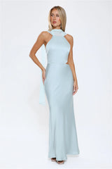 Luxe Obsession Halter Satin Maxi Dress Seafoam