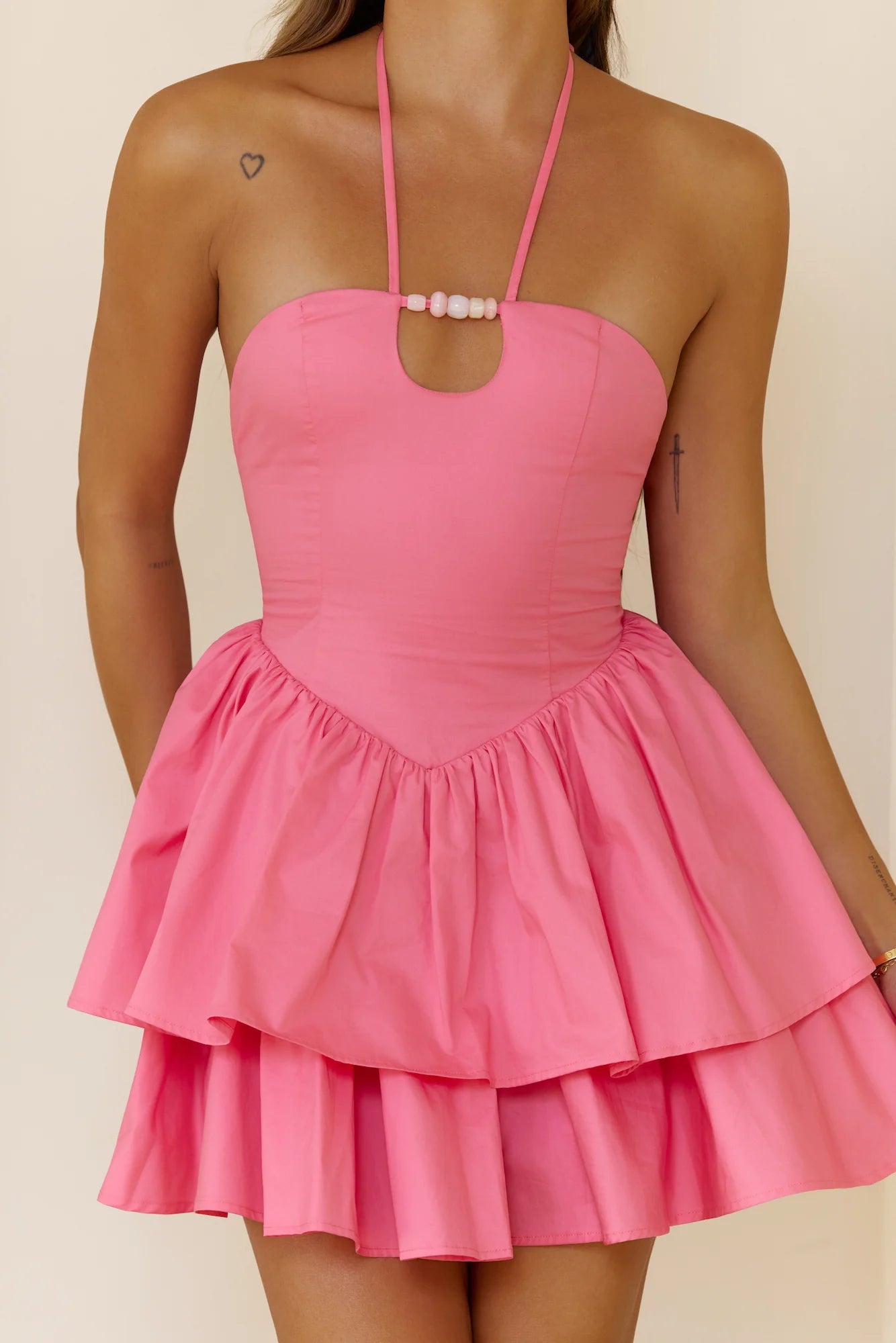 Starlit Spin Halter Mini Dress Pink