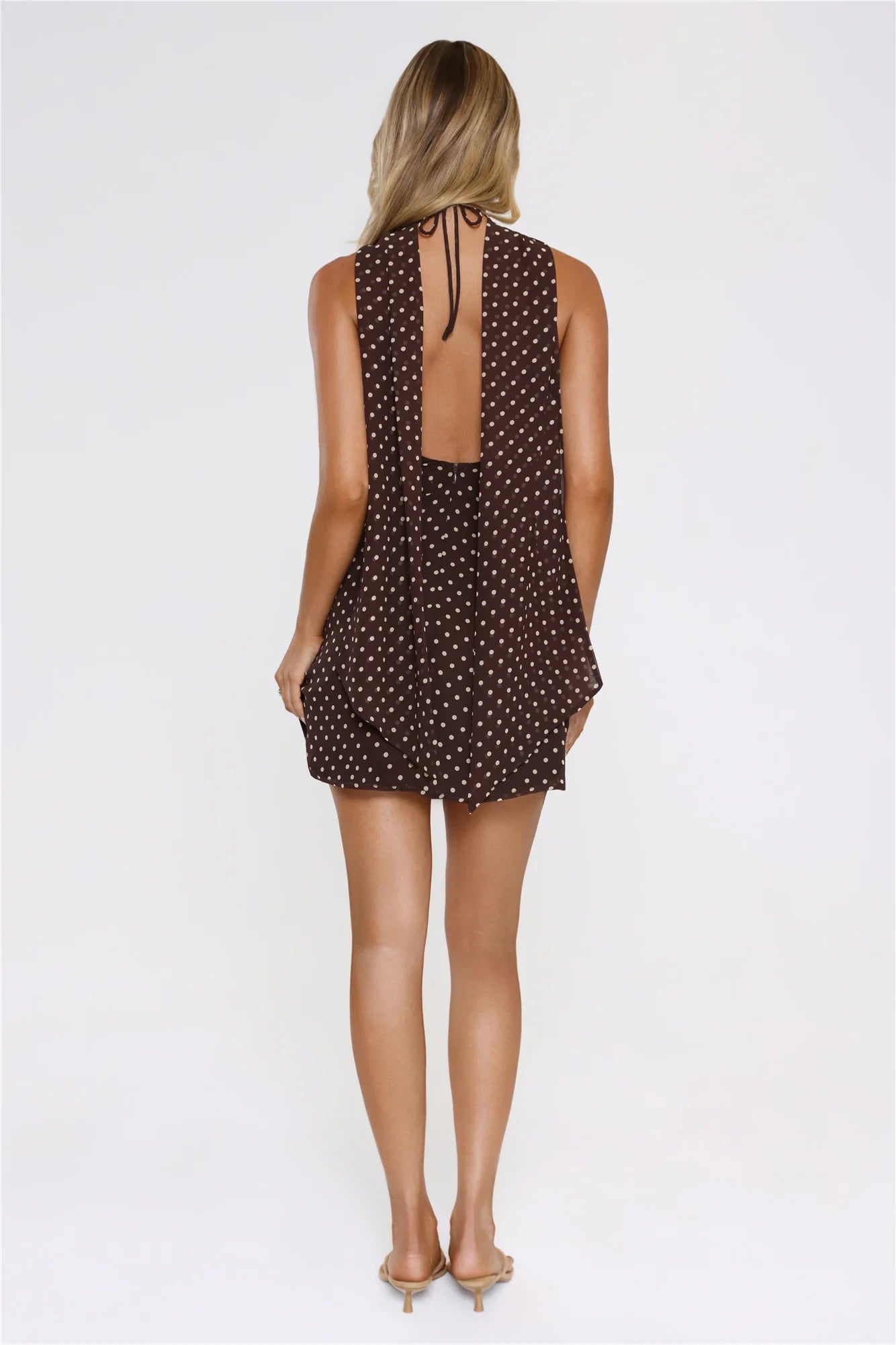 Chic Babe Polka Dot Halter Mini Dress Brown