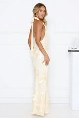 Daydream Kiss Halter Mesh Maxi Dress Yellow