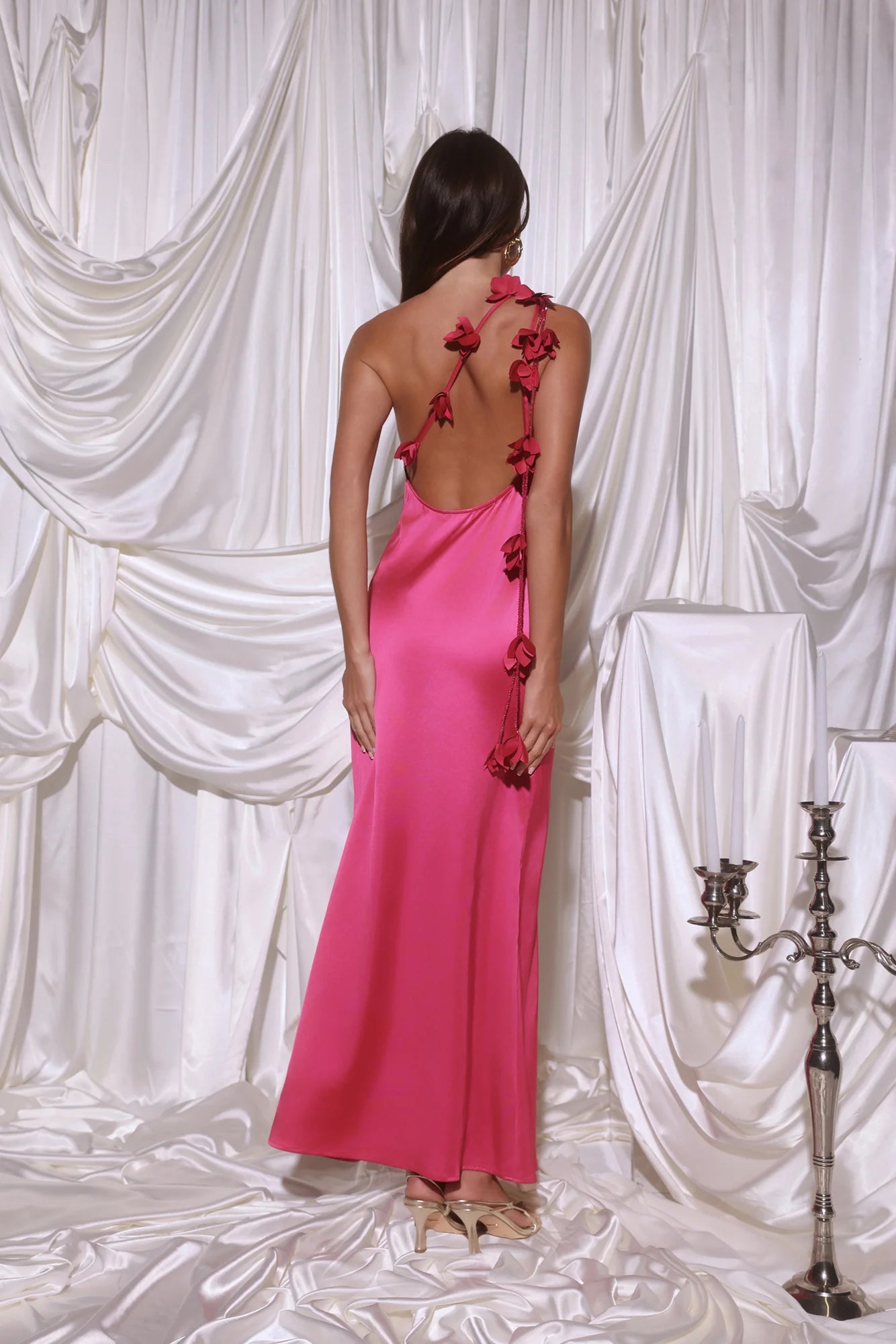 Romance Redefined One Shoulder Satin Maxi Dress Pink
