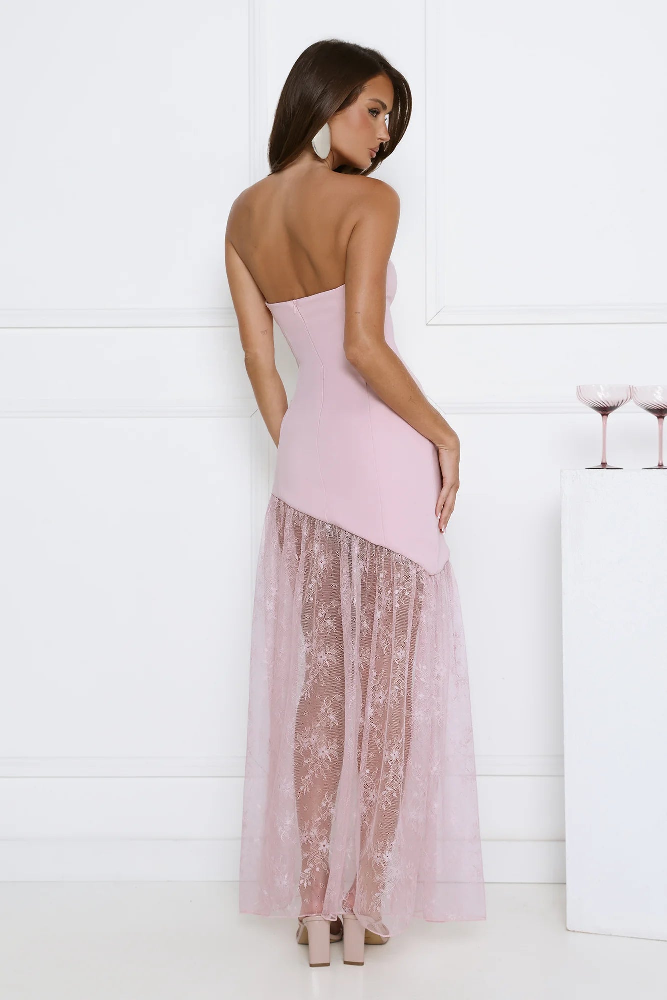 Fit For The Front Row Strapless Maxi Dress Pink