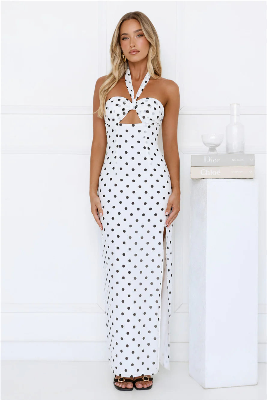 Chic Days Strapless Polka Dot Maxi Dress White