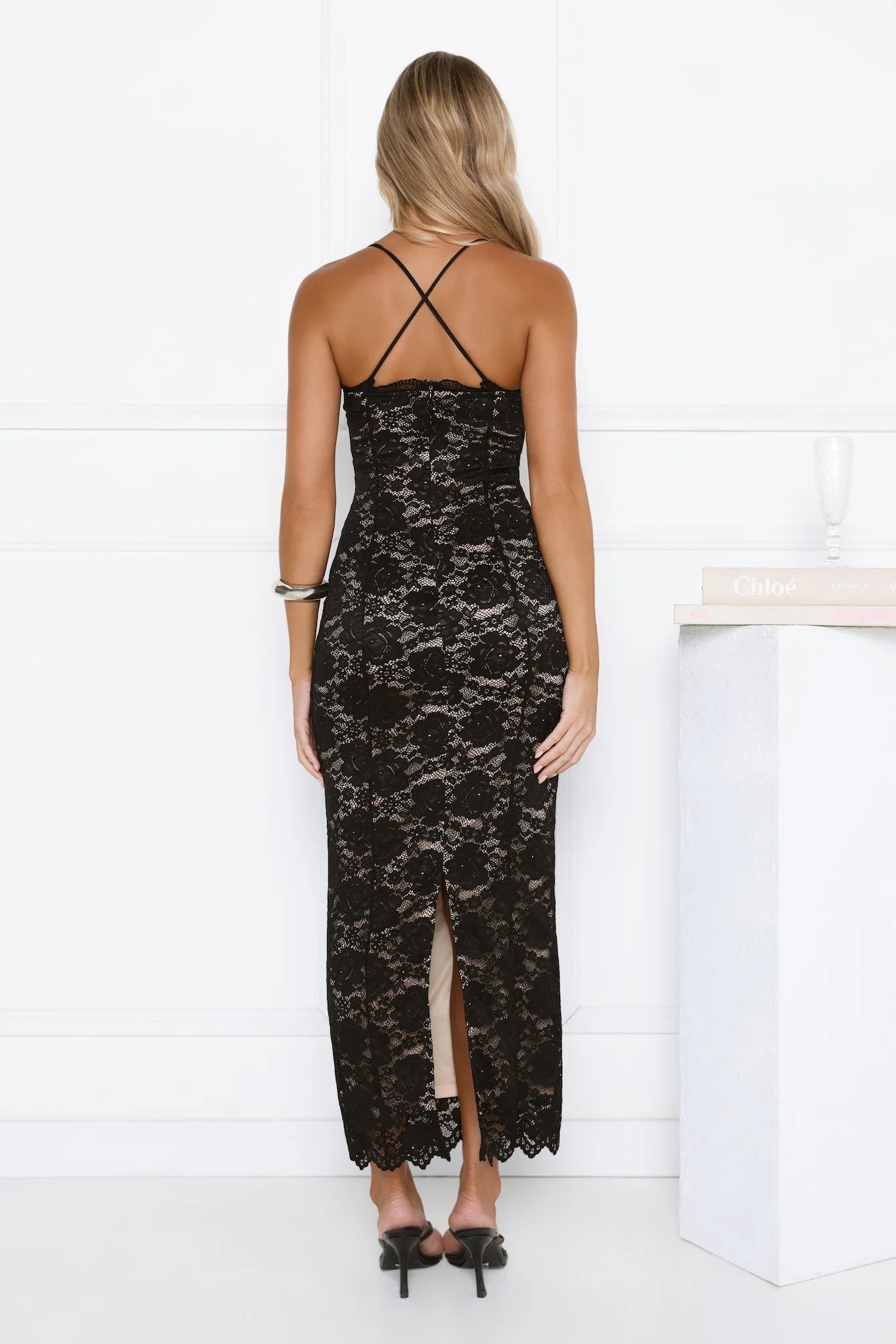 Hidden Flame Lace Maxi Dress Black