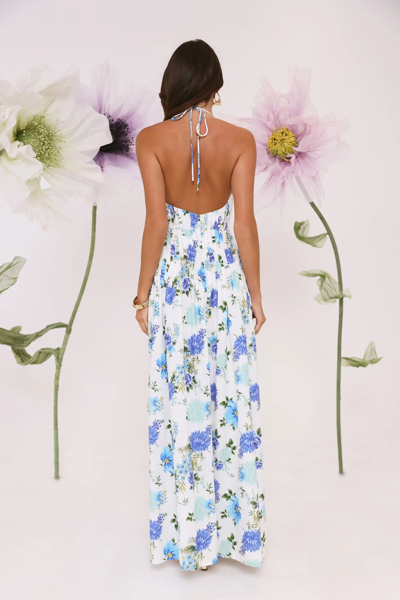 Garden Of Light Halter Maxi Dress Blue