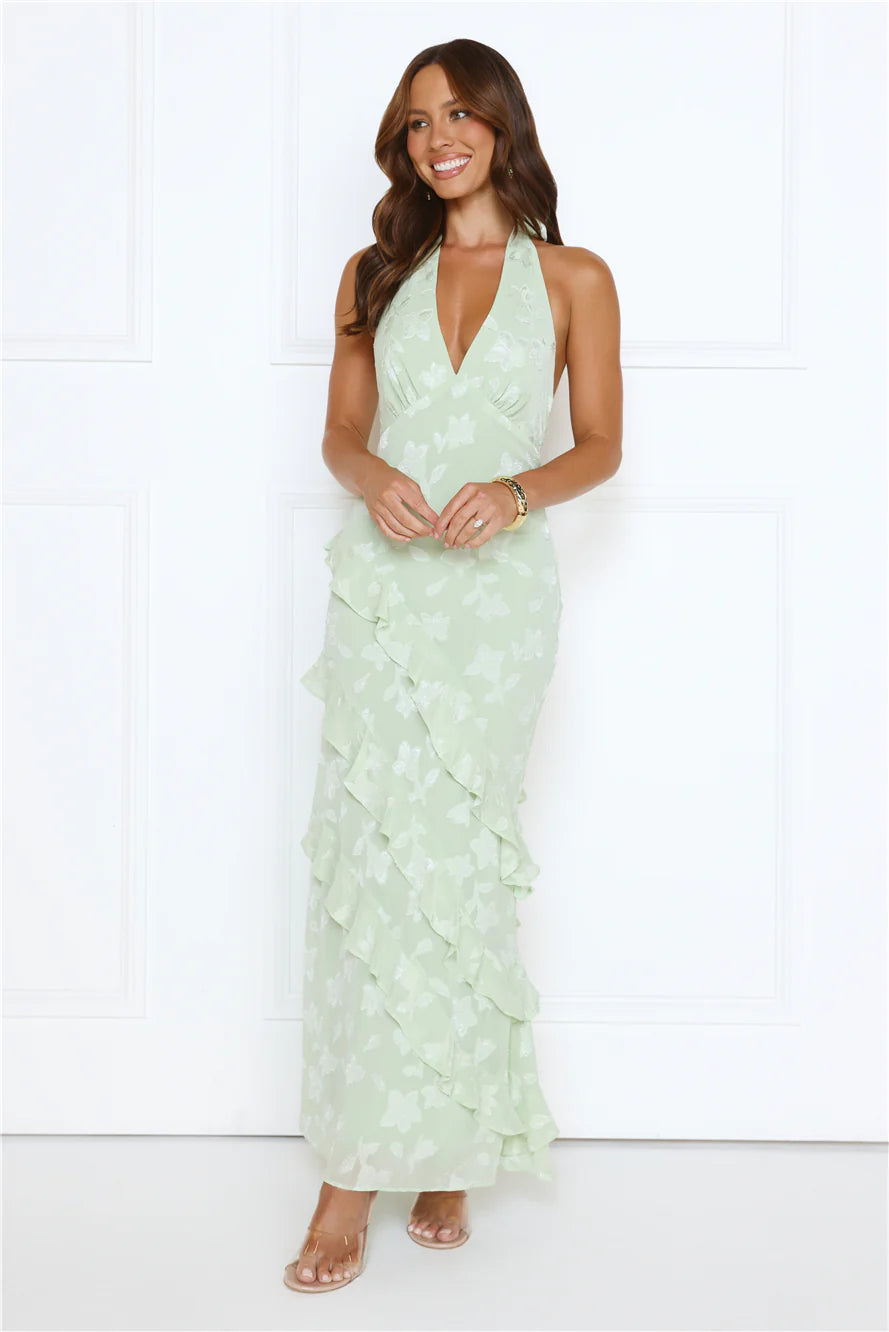 Scarlet Muse Halter Maxi Dress Green