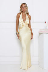 Statement Muse Satin Halter Maxi Dress Yellow