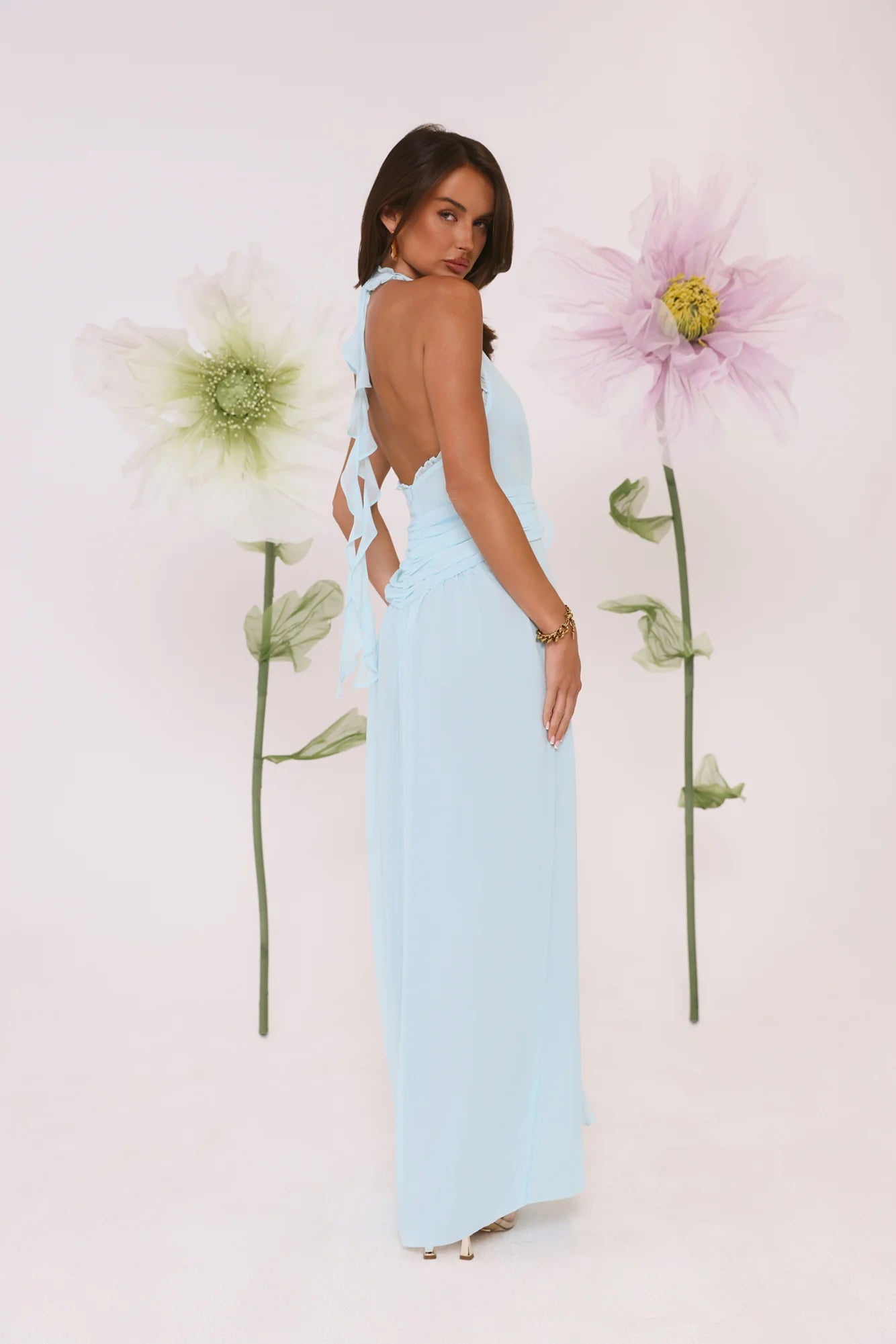 Sea Glass Nights Halter Maxi Dress Blue