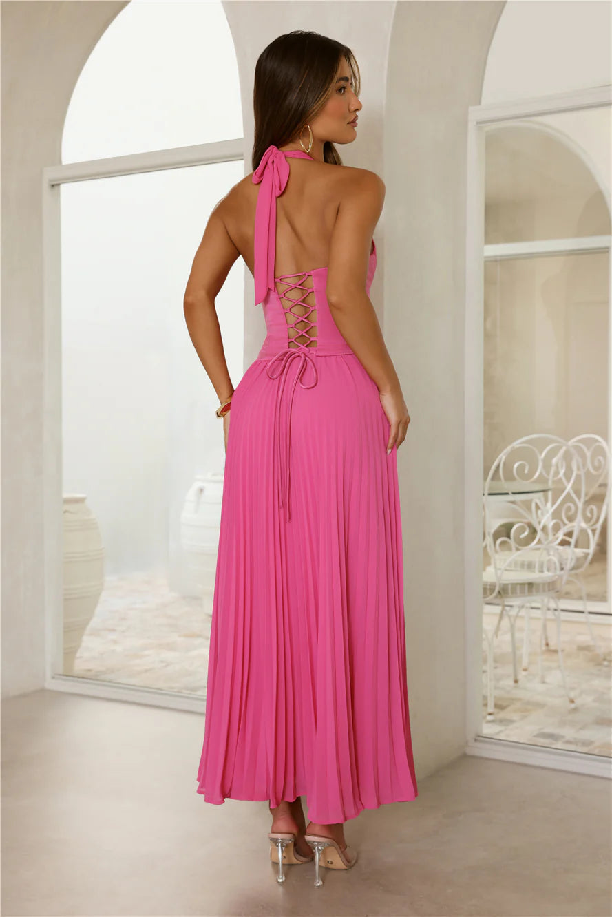 The Secret Waltz Halter Maxi Dress Pink