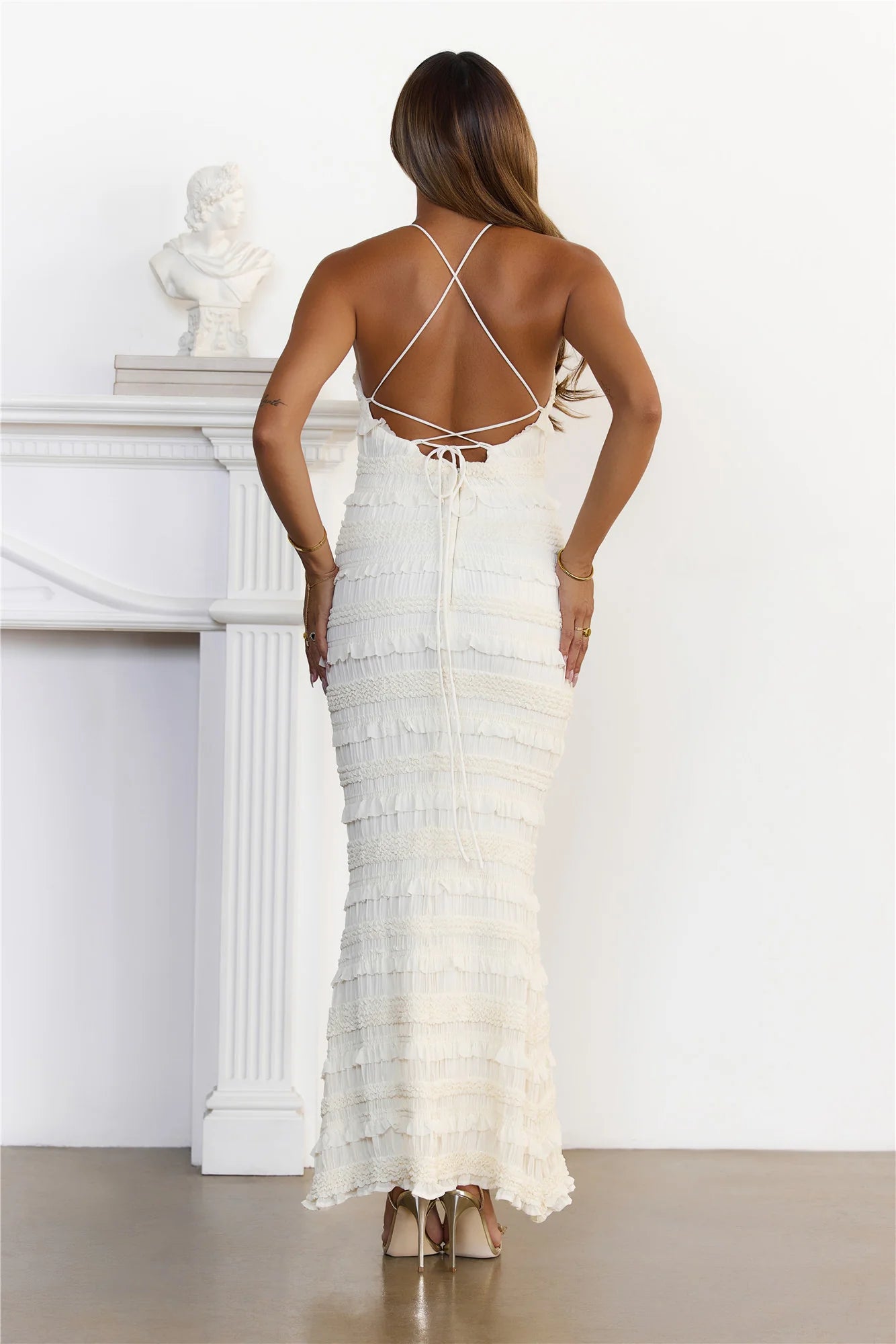 Dream Girl Energy Crisscross Back Maxi Dress Cream