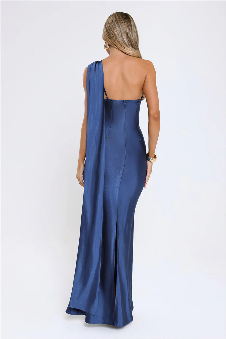 The Diamond Soir茅e Halter Satin Maxi Dress Navy