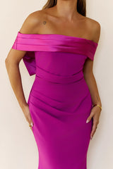 The Sleek Soir茅e Off Shoulder Maxi Dress Plum