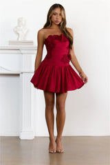 Floral Dream Strapless Ruched Mini Dress Red