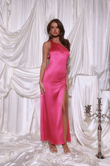 Romance Redefined One Shoulder Satin Maxi Dress Pink